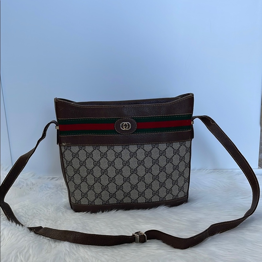 Vintage GUCCI GG Supreme Web Sherry Line Shoulder Bag Beige 